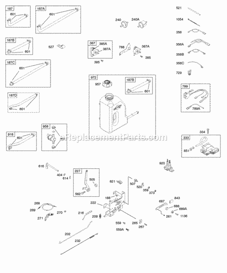 Controls Fuel Supply Governor Spring Ignition Diagram and Parts List for 21A807-0215-E1  Briggs and Stratton Engine